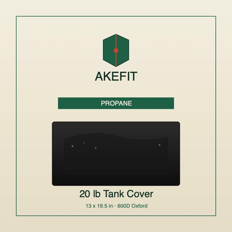 AKEfit Propane Tank Cover — 20 lb gas tank cover, 13 x 19.5 inch 600D Oxford black with valve access and air vent